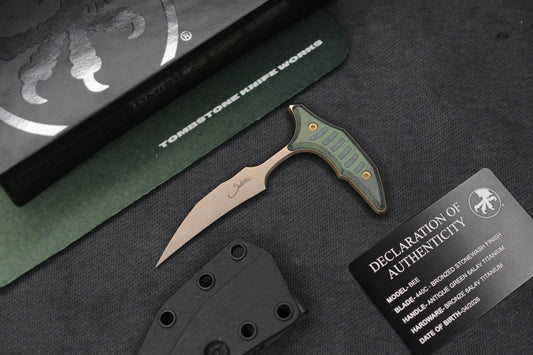 NEW Microtech Bee Push Dagger - Bronze Ano 440C / Antique Green Ti