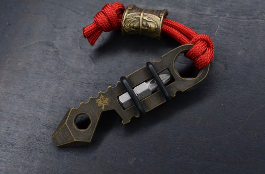 JW Knife & Tool G8 Mid Bandicoot Patina Brass Pry Opener w/ Hex Bit & Money Roll