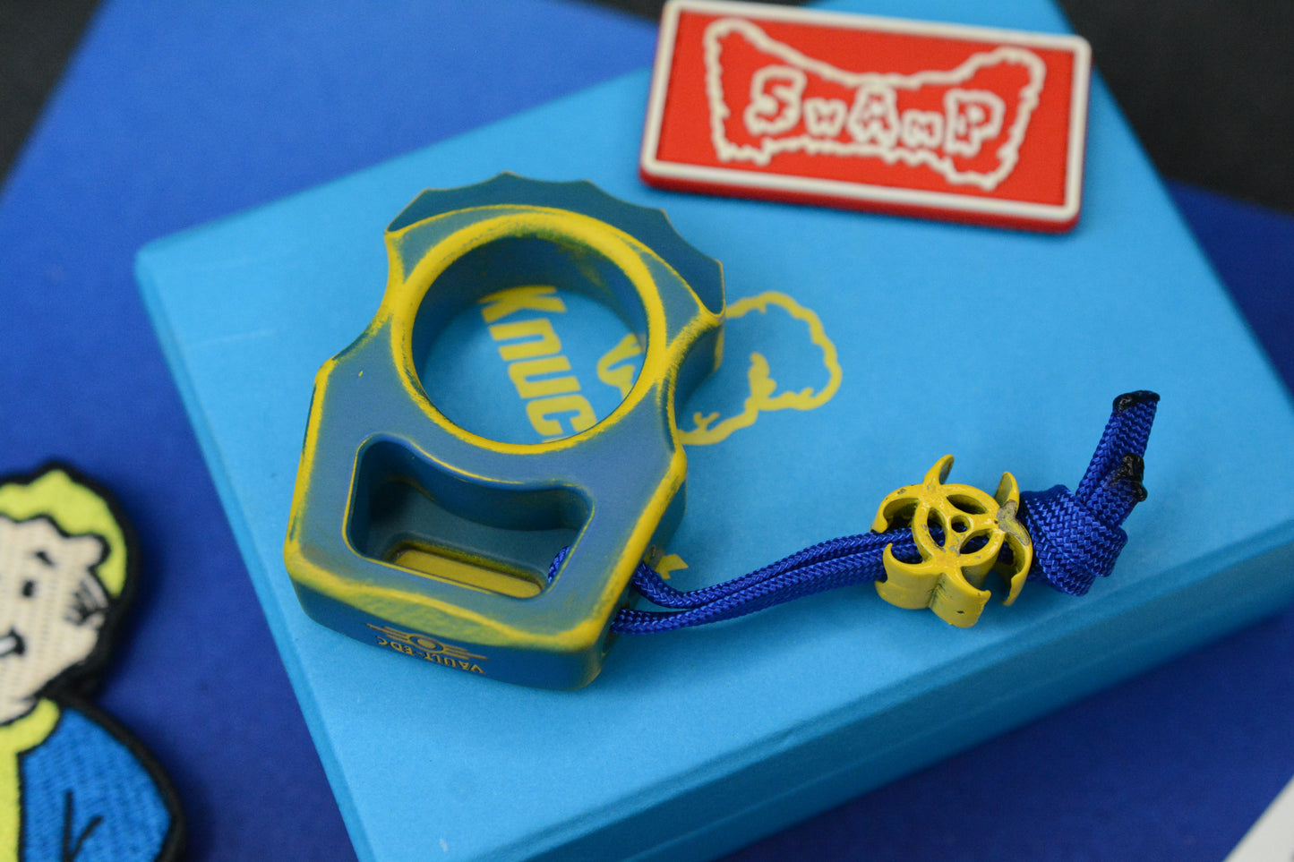NEW Swampy EDC Aligator SFK - Fallout Special Edition - Blue / Yellow Cerakote w/ Patch & Bead