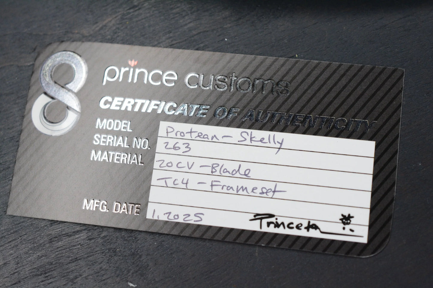RARE Prince Customs Protean SKELLY Ti / 20CV Hand Ground USA MADE w/ COA SN 263