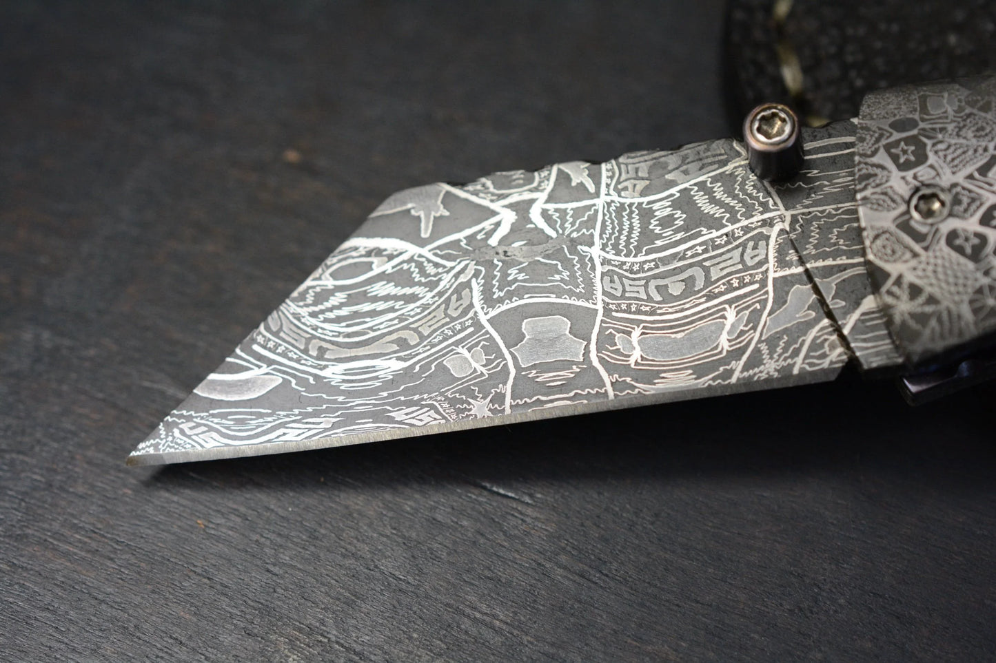 Burr Oak Knives Mini Combat Utility Knife Walrus Ivory (2.5" Mosaic Damascus) - Elephant Sheath