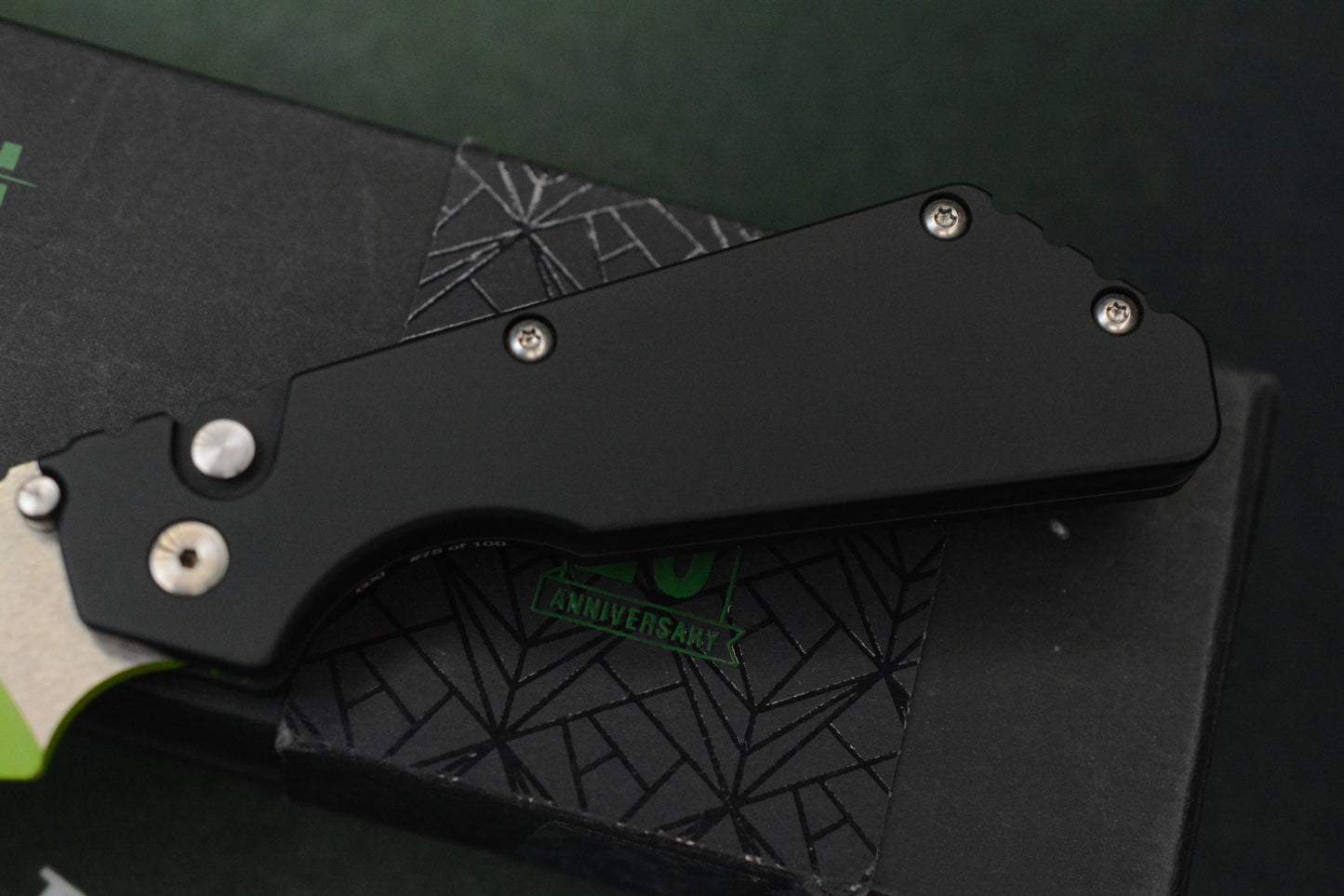 Custom Pro-Tech Strider PT Auto -  Black Handle 2-Tone Satin/Green Blade “The Gathering” #75 of 100