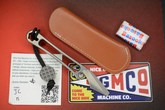 NEW Nice Guy Machine Co Japanese Cowboy Clipless Skeleton Ti Pry w/Sheath & Bead