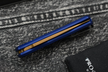 NEW ProTech Duke II Ltd Heritage Auto - Dark Navy Blue Aluminum Handle/ Tan PVD Magnacut Blade