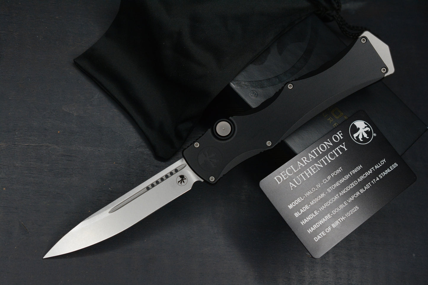 NEW Microtech Halo IV Marfione Selects Black - Clip Point  Hardcoat Aircraft Alloy w/ DOA 10/2025