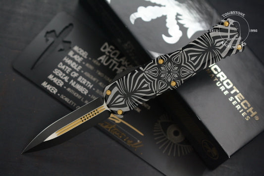 Microtech Hera Two Toned Black w/ Gold Accents Aircraft Alloy w/ Source Artwork