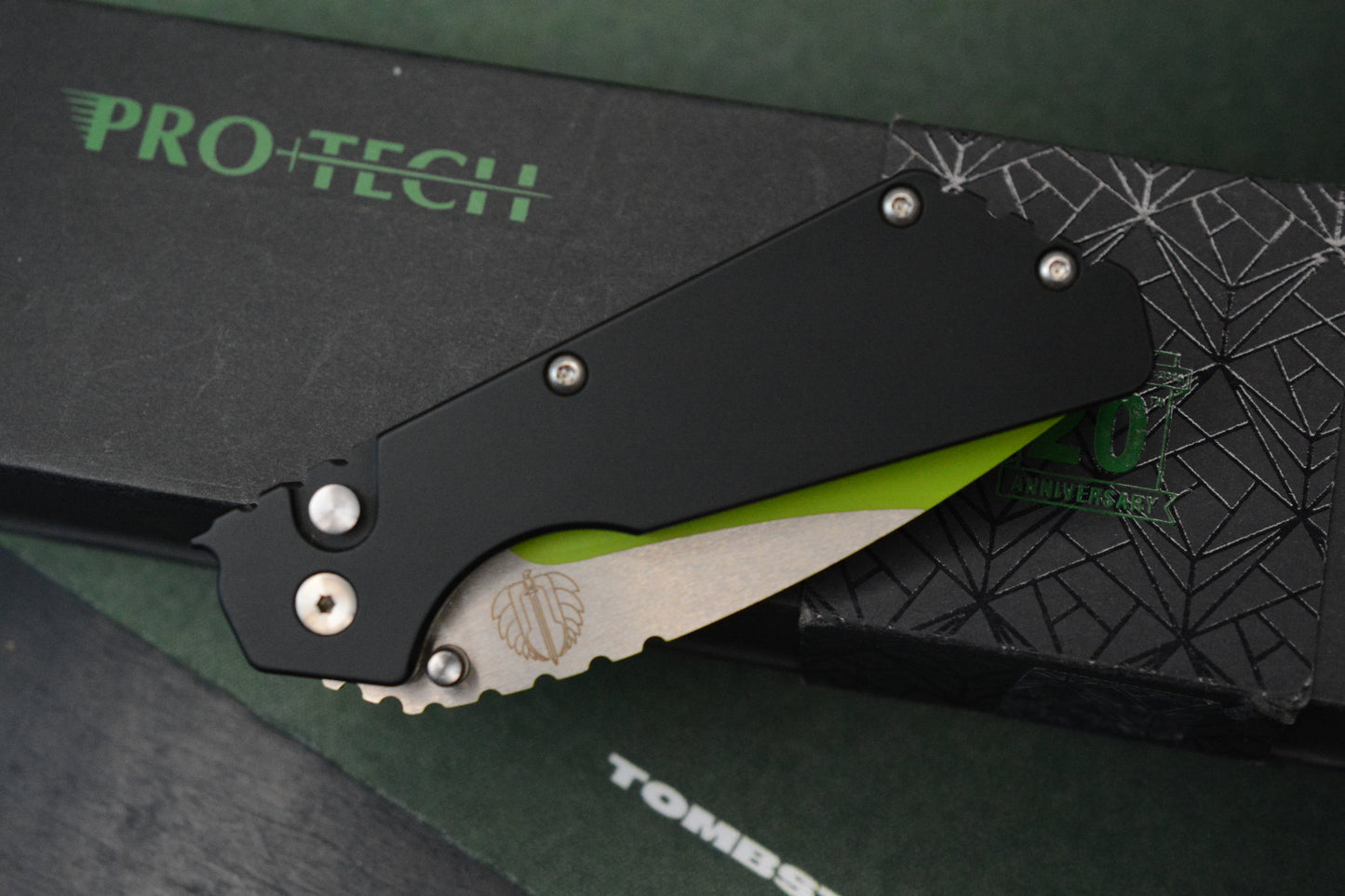 Custom Pro-Tech Strider PT Auto -  Black Handle 2-Tone Satin/Green Blade “The Gathering” #75 of 100