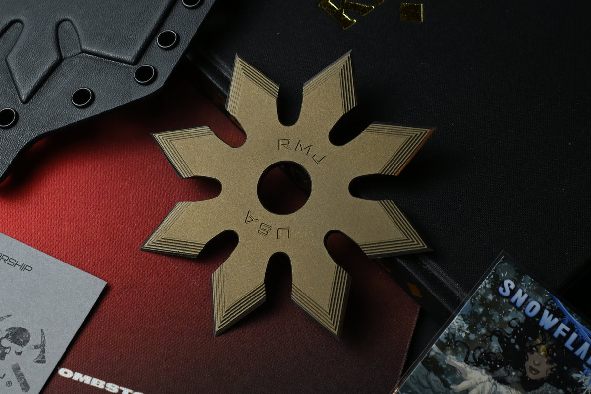 RARE RMJ Snowflake Ninja Throwing Star - Bronze Cerakote 1075 w/ Kydex Sheath