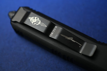 RARE Microtech Ultratech Hellhound Black G10 Composite Top / Blue Hardware 08/2018