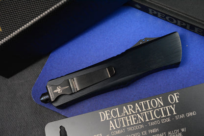 RARE MARFIONE x MICROTECH COMBAT TROODON - T/E Star Grind Cracked Ice M390 / Ano Hefted Alloy w/ Blue Ringed Ti HDW 05/2019