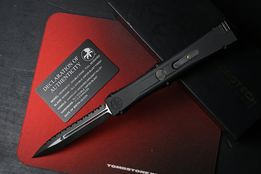 RARE Microtech Nemesis IV Black DLC Double Vapor Blast - D/E Full Serrated 08/2026