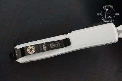 Microtech Ultratech D/E Storm Trooper White Deep Engraved Full Serrated SnN 044