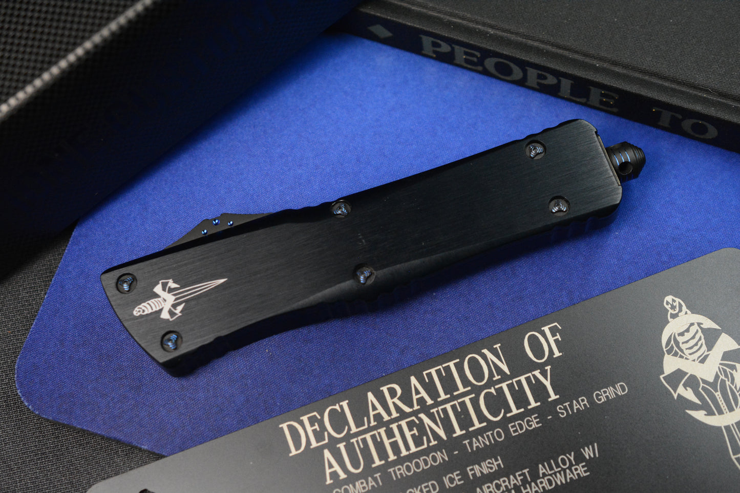 RARE MARFIONE x MICROTECH COMBAT TROODON - T/E Star Grind Cracked Ice M390 / Ano Hefted Alloy w/ Blue Ringed Ti HDW 05/2019