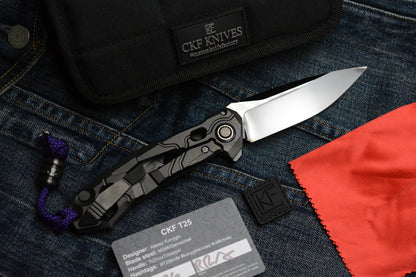 NEW Custom Knife Factory T25 DLC Milled Ti / Polished DLC M398 w/Zirc Droid Bead SN#003