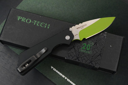 Custom Pro-Tech Strider PT Auto -  Black Handle 2-Tone Satin/Green Blade “The Gathering” #75 of 100