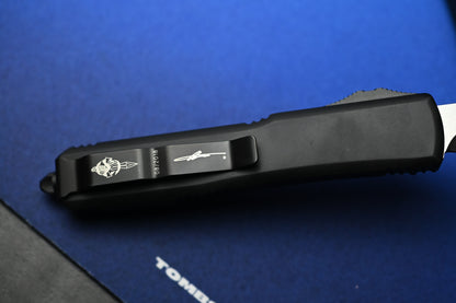 RARE Microtech Ultratech Hellhound Black G10 Composite Top / Blue Hardware 08/2018