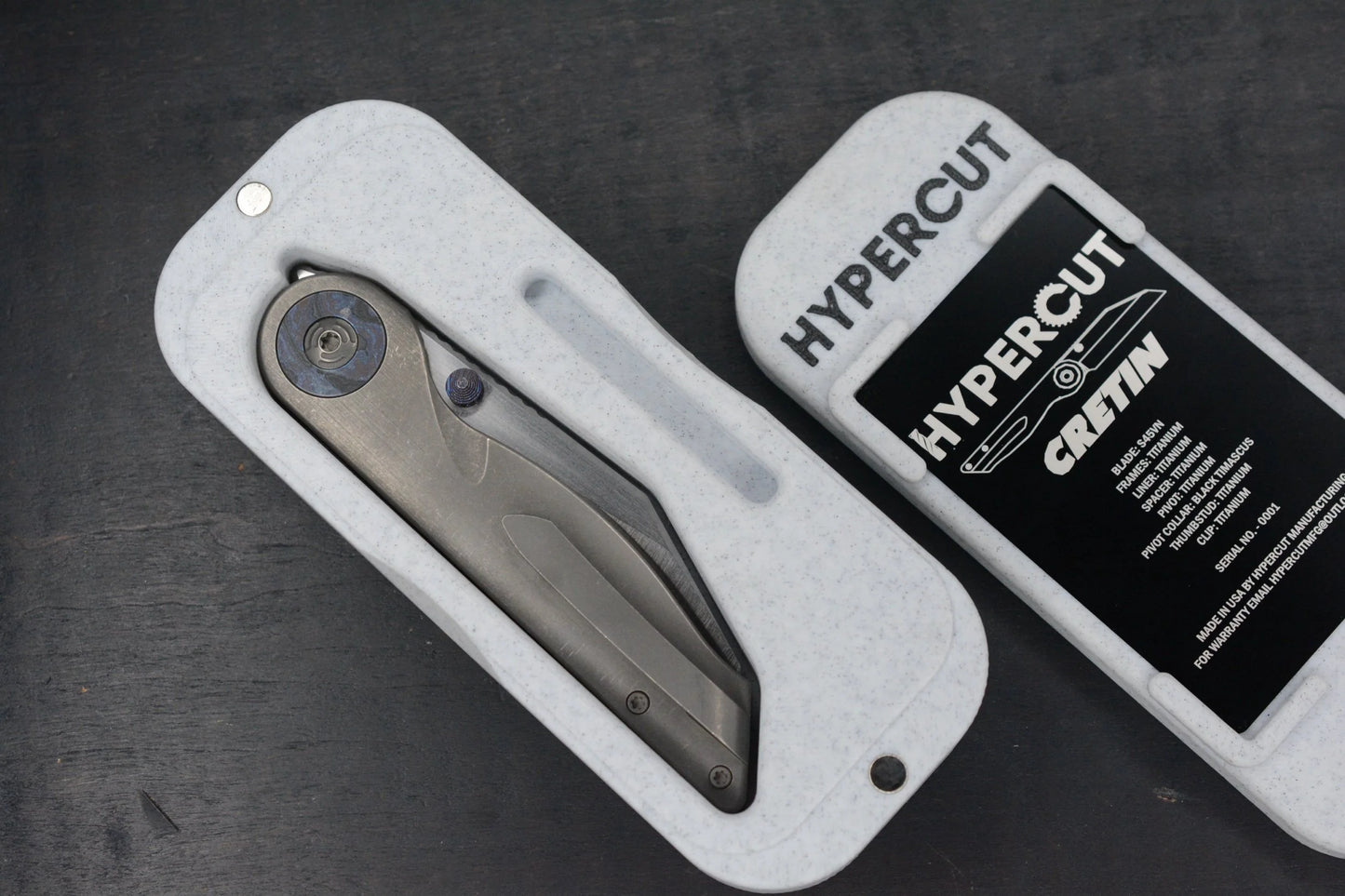 RARE Hypercut Cretin SN 001 Black Timascus / Ti / Hand Ground S45VN Blade w/ COA