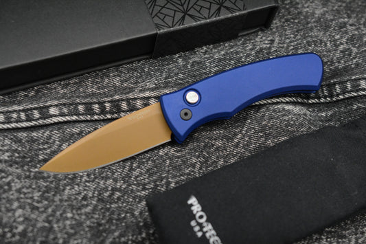 NEW ProTech Duke II Ltd Heritage Auto - Dark Navy Blue Aluminum Handle/ Tan PVD Magnacut Blade