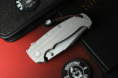RARE Demko AD20 XXX - Full Ti Textured  / CPM3V Clip Point w/ Poison Bead
