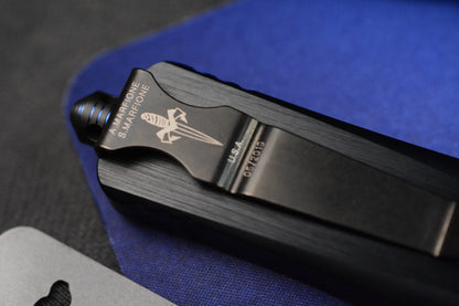 RARE MARFIONE x MICROTECH COMBAT TROODON - T/E Star Grind Cracked Ice M390 / Ano Hefted Alloy w/ Blue Ringed Ti HDW 05/2019