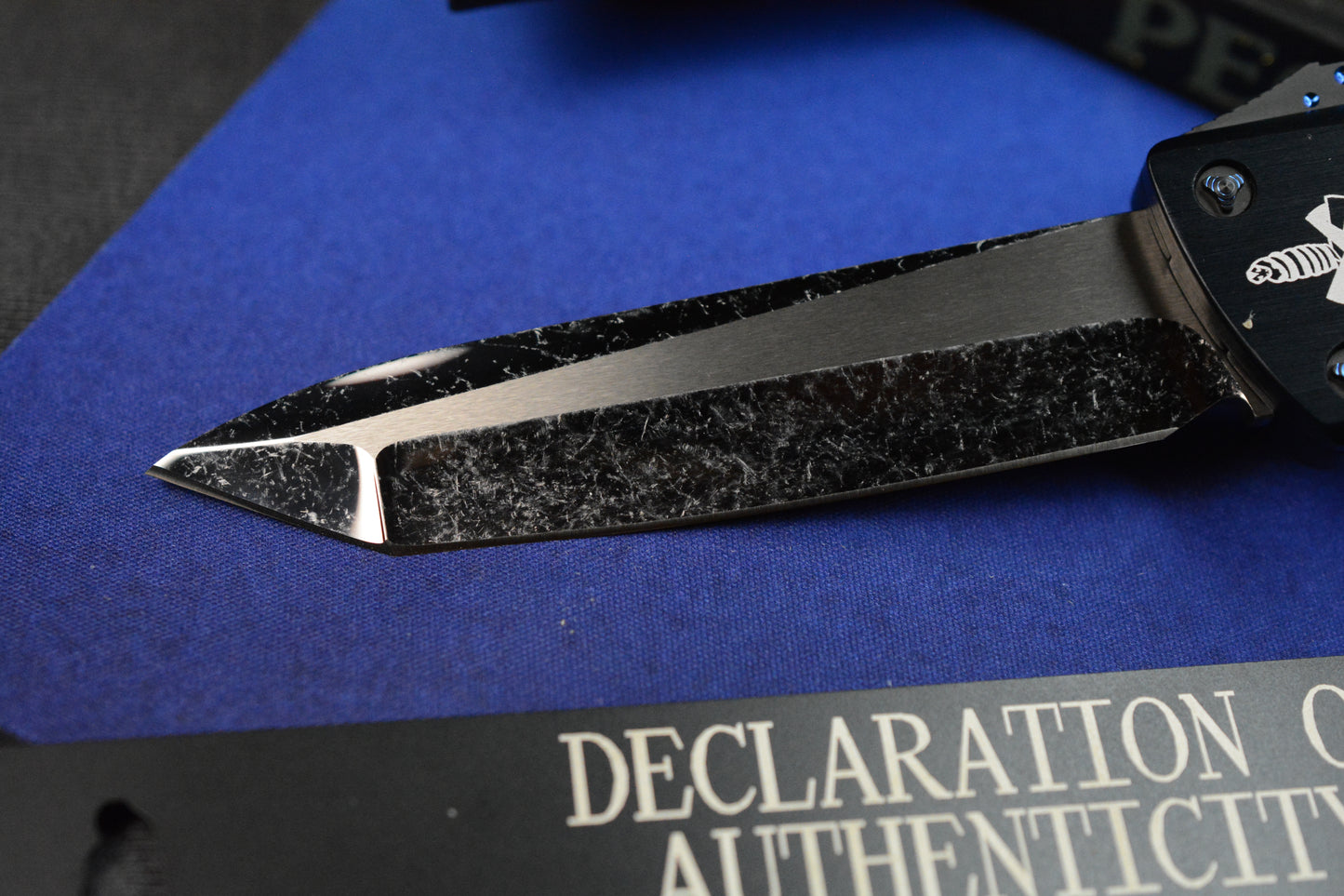 RARE MARFIONE x MICROTECH COMBAT TROODON - T/E Star Grind Cracked Ice M390 / Ano Hefted Alloy w/ Blue Ringed Ti HDW 05/2019