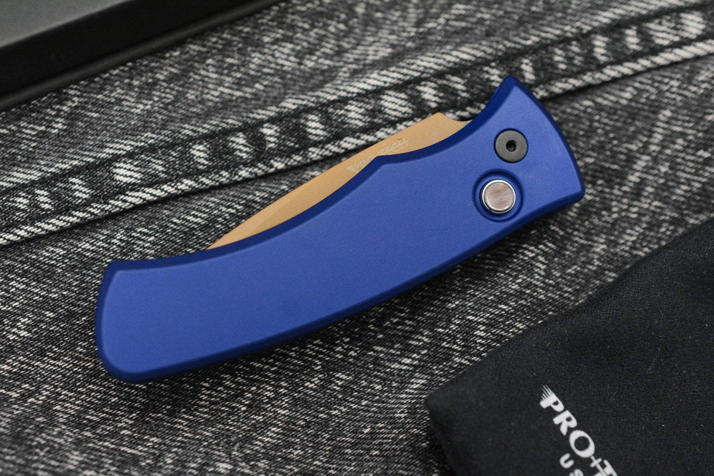NEW ProTech Duke II Ltd Heritage Auto - Dark Navy Blue Aluminum Handle/ Tan PVD Magnacut Blade