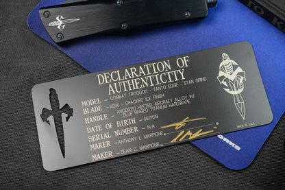 RARE MARFIONE x MICROTECH COMBAT TROODON - T/E Star Grind Cracked Ice M390 / Ano Hefted Alloy w/ Blue Ringed Ti HDW 05/2019