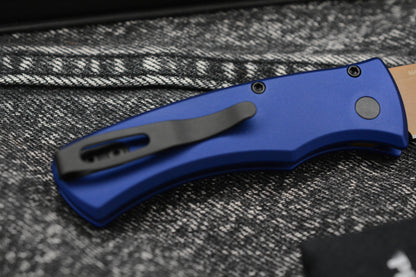 NEW ProTech Duke II Ltd Heritage Auto - Dark Navy Blue Aluminum Handle/ Tan PVD Magnacut Blade