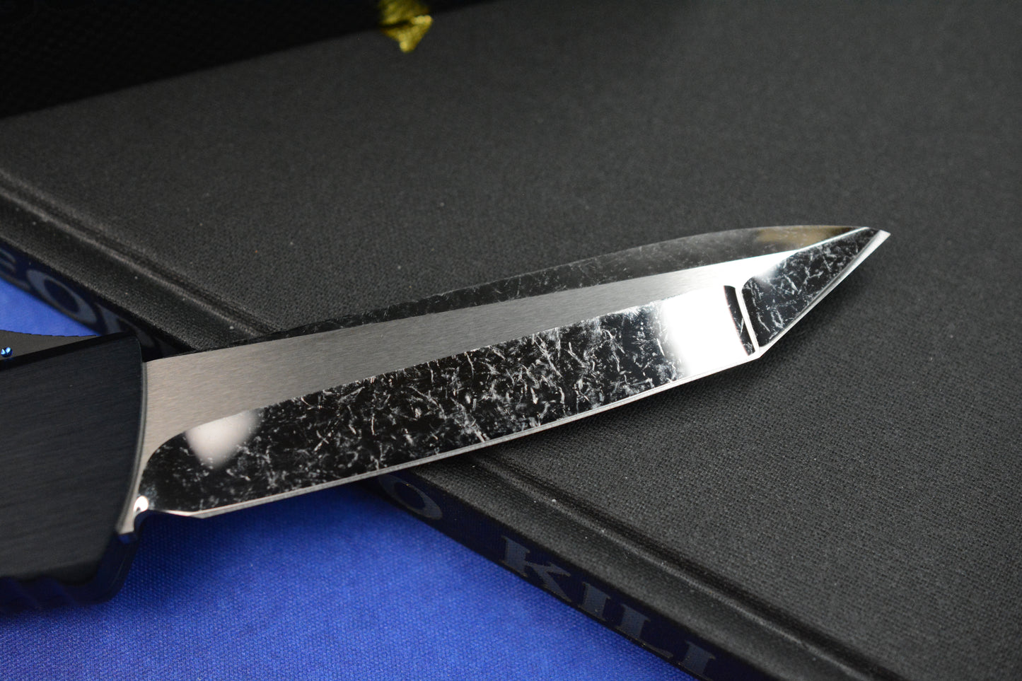RARE MARFIONE x MICROTECH COMBAT TROODON - T/E Star Grind Cracked Ice M390 / Ano Hefted Alloy w/ Blue Ringed Ti HDW 05/2019