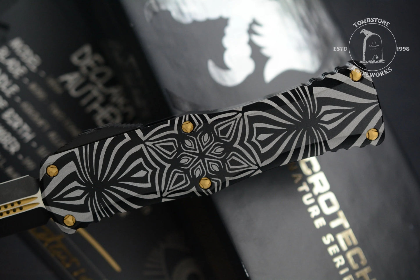 Microtech Hera Two Toned Black w/ Gold Accents Aircraft Alloy w/ Source Artwork