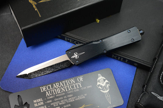 RARE MARFIONE x MICROTECH COMBAT TROODON - T/E Star Edge Cracked Ice M390 / Ano Hefted Alloy w/ Blue Ringed Ti HDW 05/2019