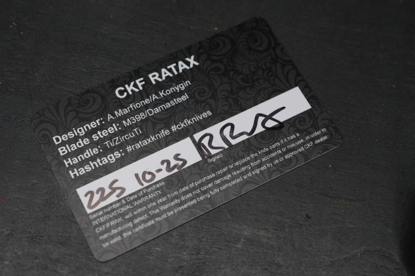 RARE Custom Knife Factory x Marfione Ratax Zircuti / M398 Swedge /One Piece Hdle