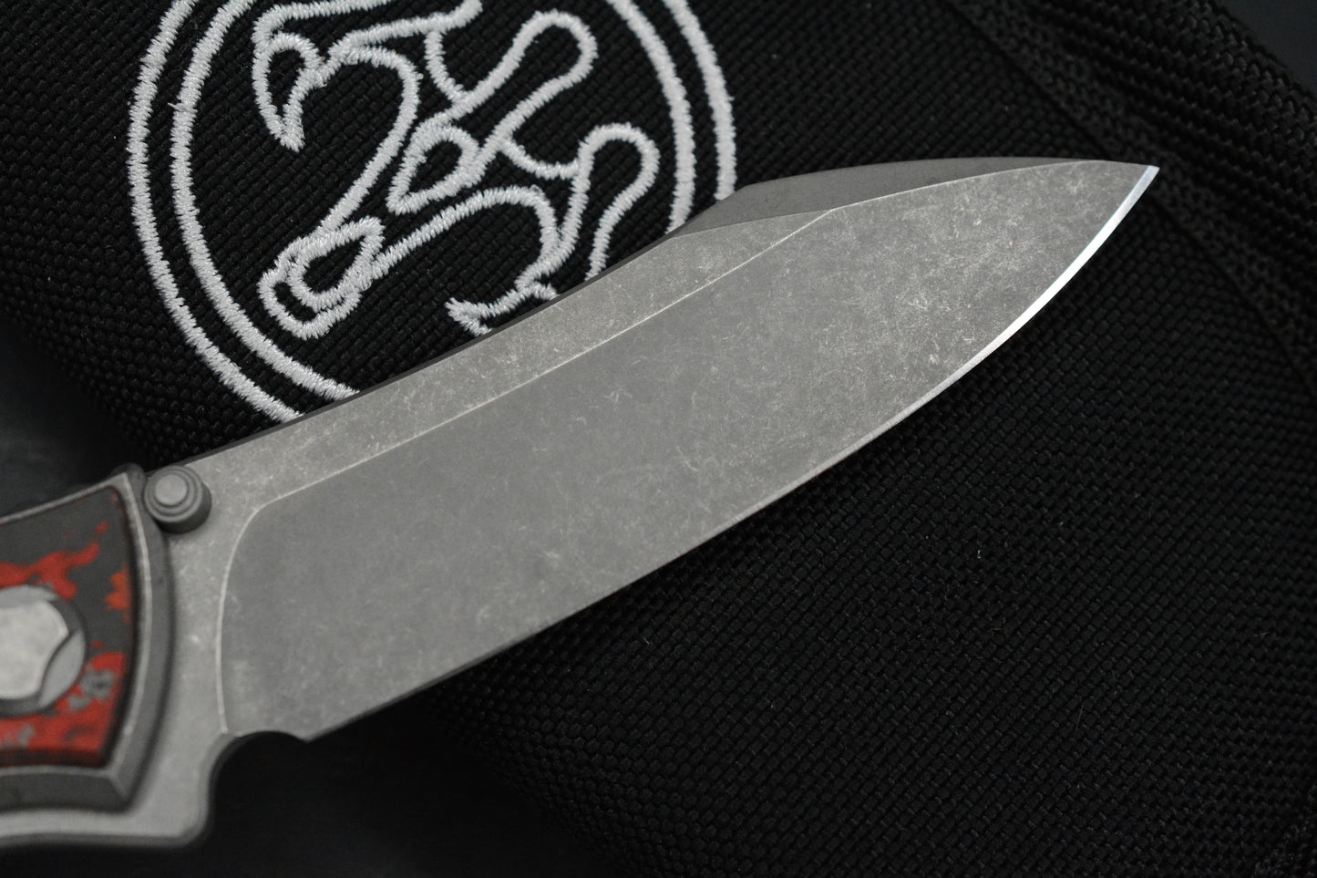 NEW Hawk Knives Talon M390 Ti Red Lava Flow Carbon Inlay w/ Custom Tombstone Bead