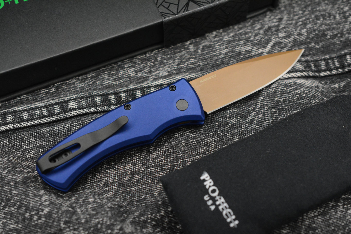 NEW ProTech Duke II Ltd Heritage Auto - Dark Navy Blue Aluminum Handle/ Tan PVD Magnacut Blade
