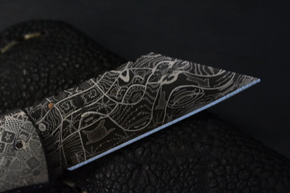 Burr Oak Knives Mini Combat Utility Knife Walrus Ivory (2.5" Mosaic Damascus) - Elephant Sheath