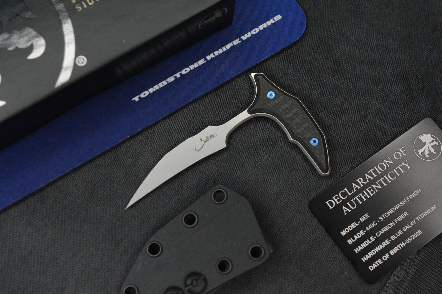 NEW Microtech x Bastinelli Bee SW Non Serr / Carbon Fiber / Blue Ti HDW Marfione Selects w/COA