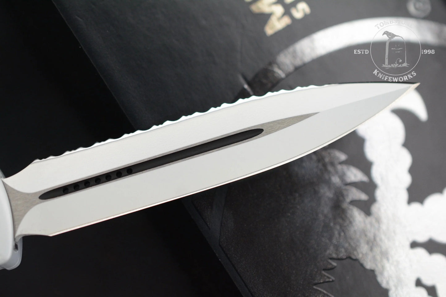 Microtech Ultratech D/E Storm Trooper White Deep Engraved Full Serrated SnN 044