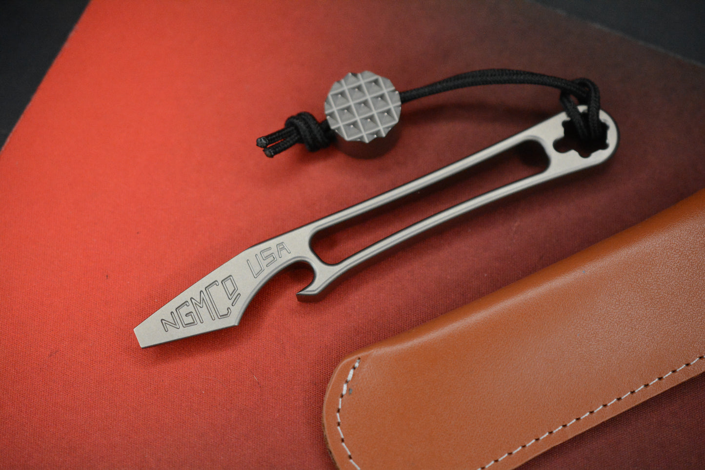 NEW Nice Guy Machine Co Japanese Cowboy Clipless Skeleton Ti Pry w/Sheath & Bead