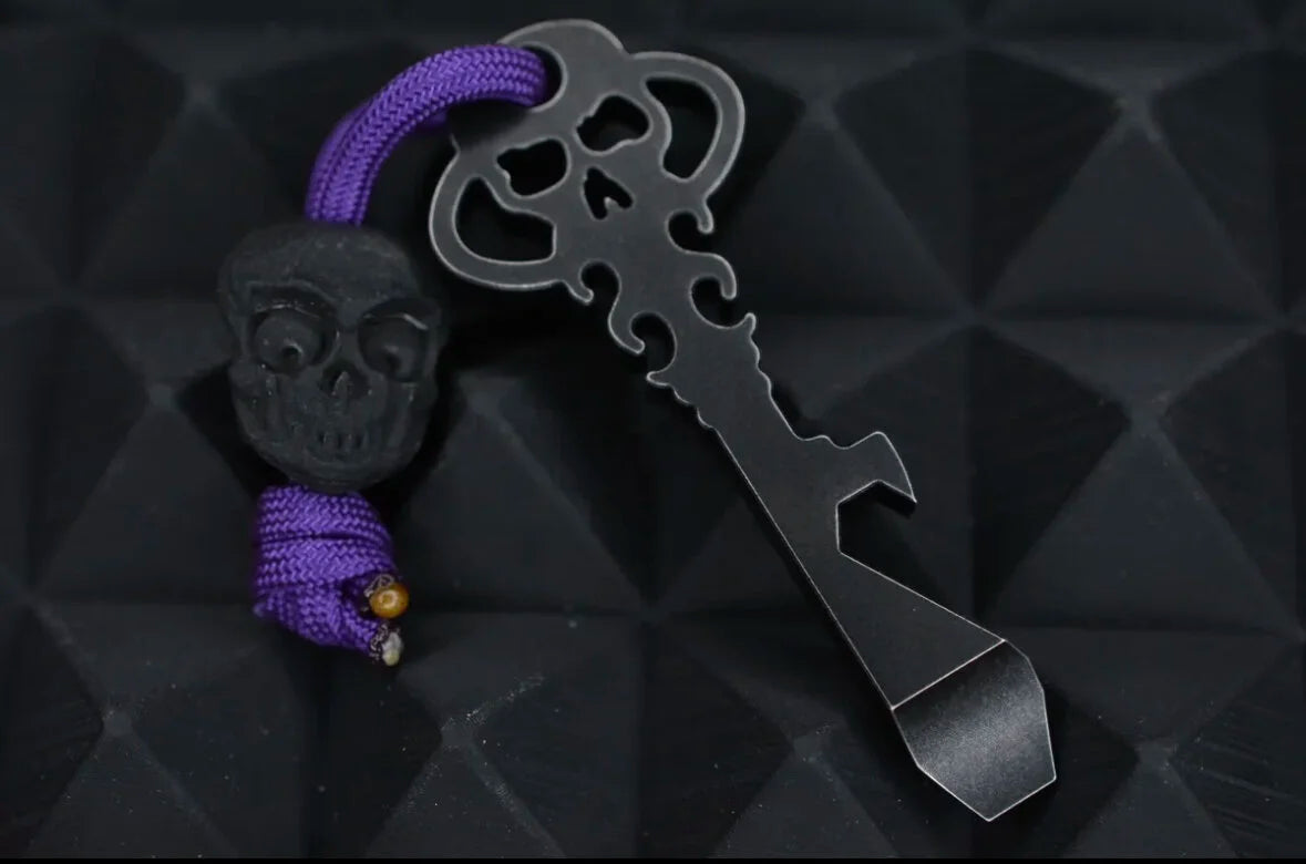 NEW Urban EDC Chaves Knives “Black Sabbath” Ti Pry Bar Anodized w/Skull Bead