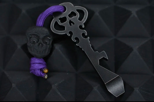 NEW Urban EDC Chaves Knives “Black Sabbath” Ti Pry Bar Anodized w/Skull Bead