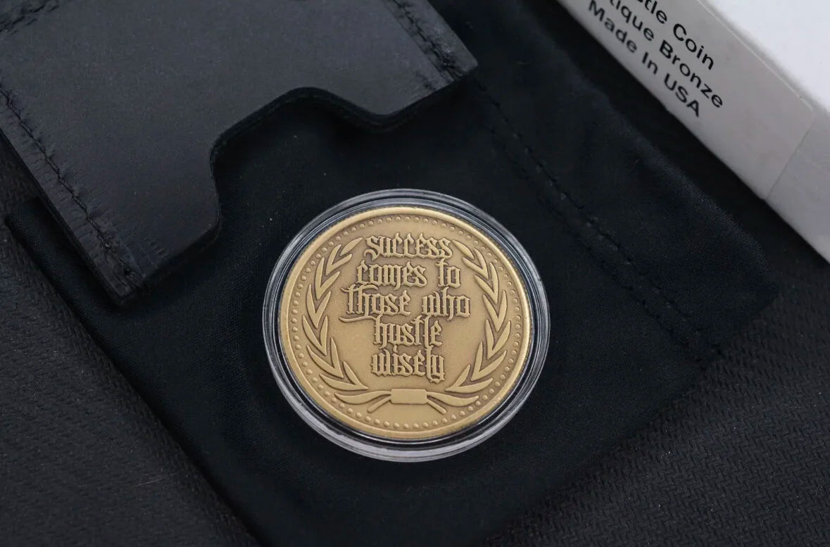 NEW Marfione Custom Knives Custom Antique Bronze Hustle Challenge Coin w/ Pouch