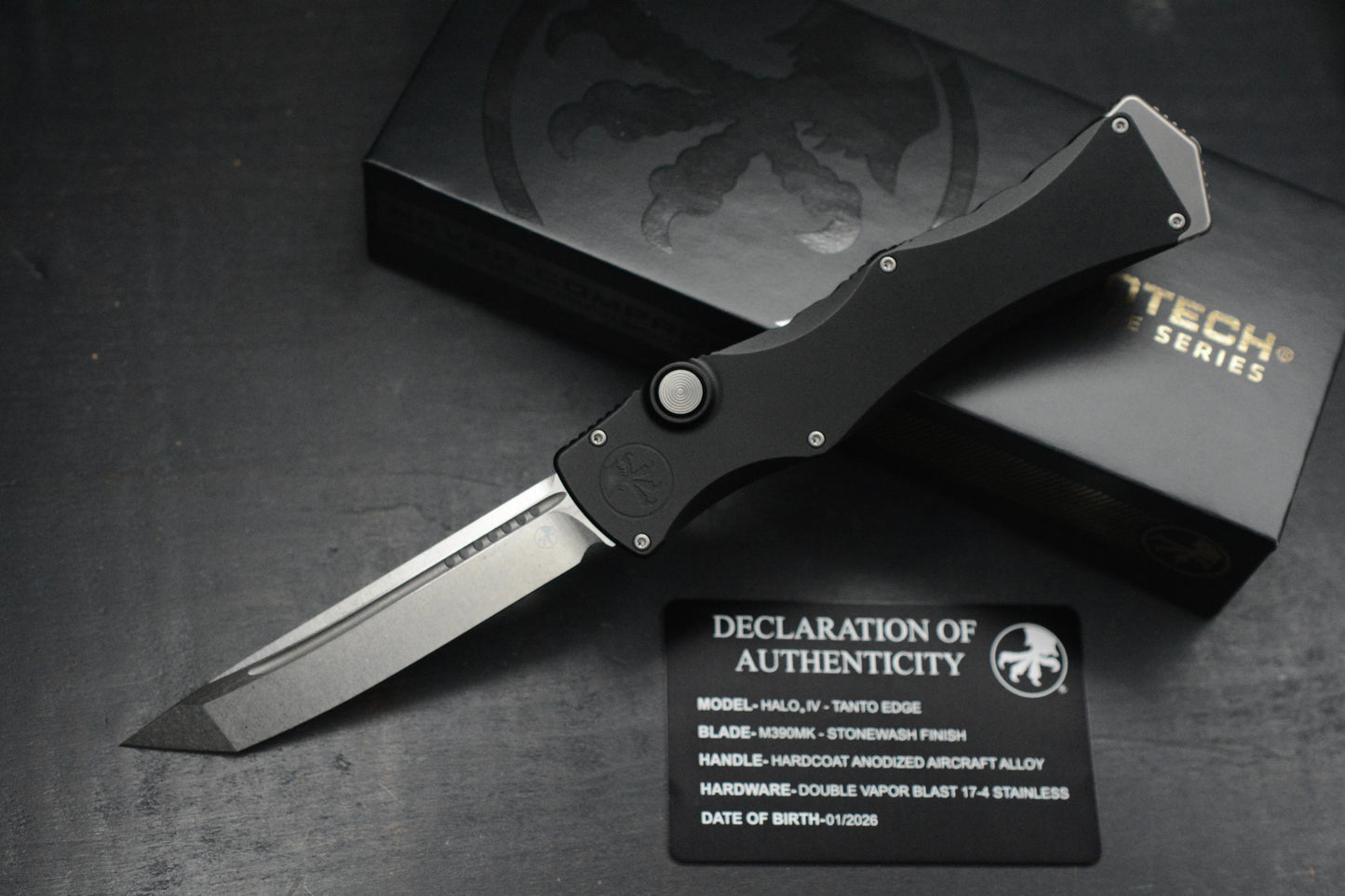 NEW Microtech Halo IV Tanto Edge - Hardcoat Ano Aircraft Alloy w/ DOA 01/2026