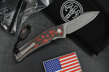 NEW Hawk Knives Talon M390 Ti Red Lava Flow Carbon Inlay w/ Custom Tombstone Bead