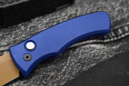 NEW ProTech Duke II Ltd Heritage Auto - Dark Navy Blue Aluminum Handle/ Tan PVD Magnacut Blade