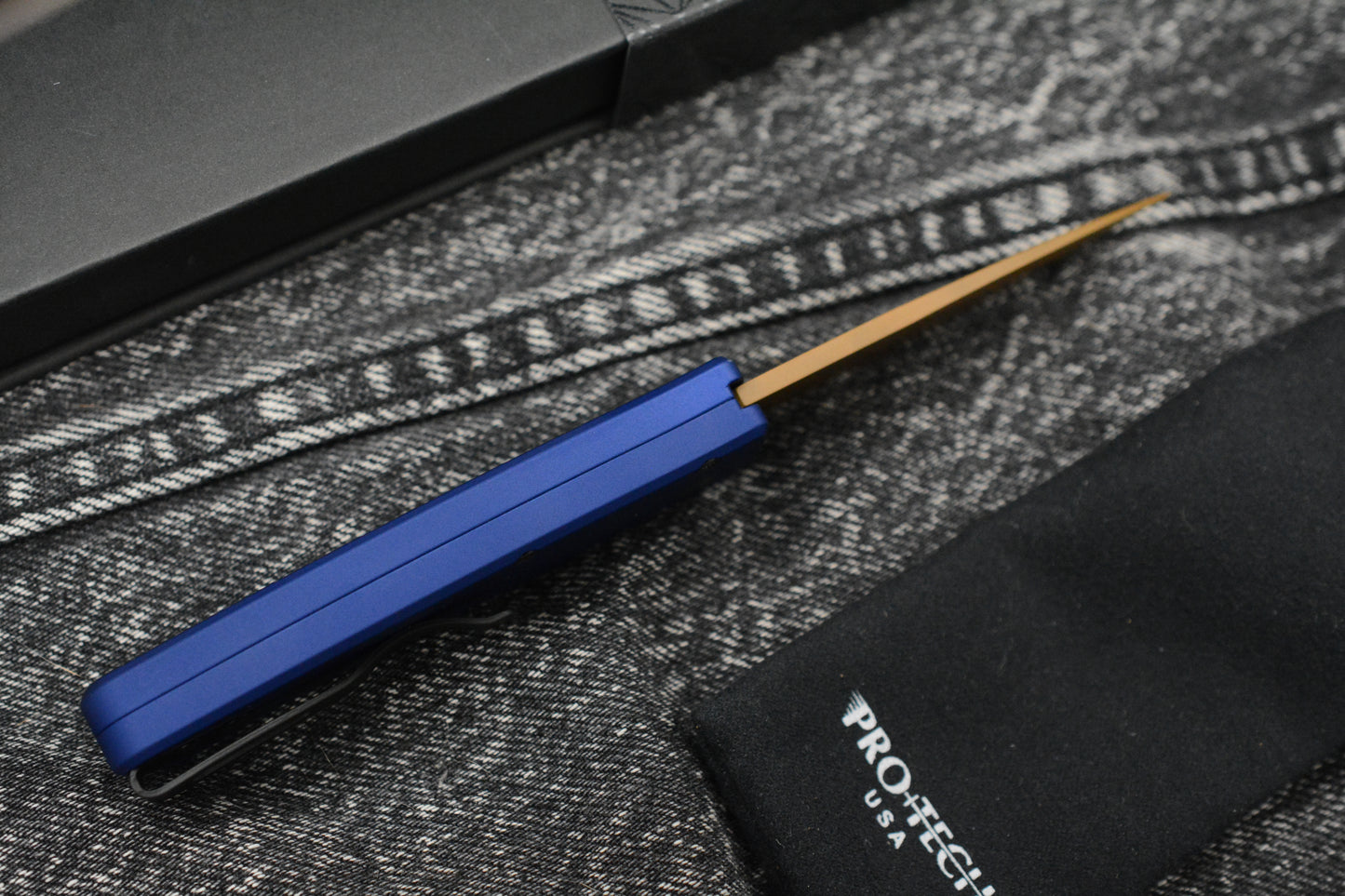 NEW ProTech Duke II Ltd Heritage Auto - Dark Navy Blue Aluminum Handle/ Tan PVD Magnacut Blade