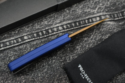 NEW ProTech Duke II Ltd Heritage Auto - Dark Navy Blue Aluminum Handle/ Tan PVD Magnacut Blade
