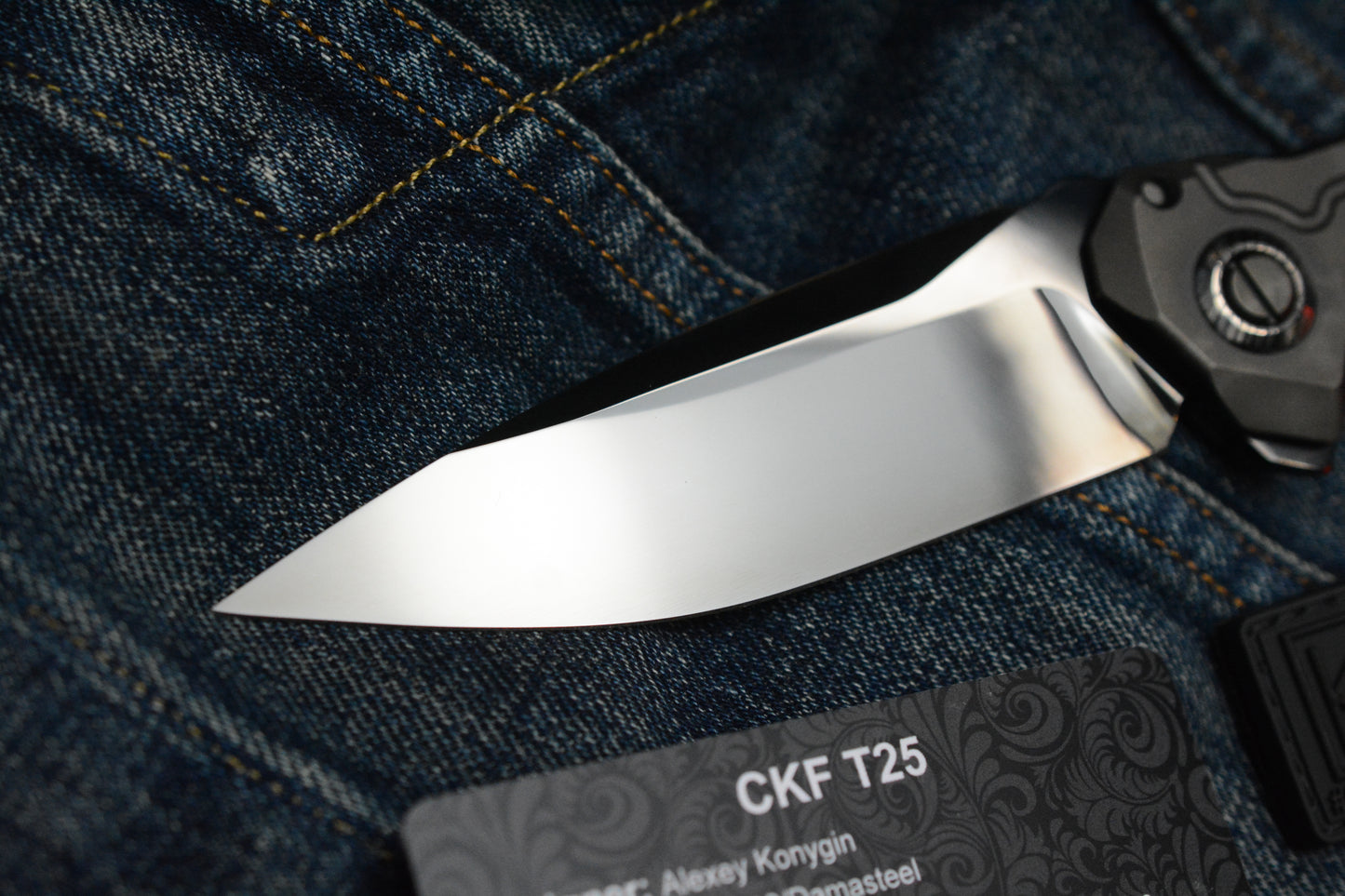 NEW Custom Knife Factory T25 DLC Milled Ti / Polished DLC M398 w/Zirc Droid Bead SN#003