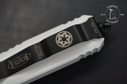 Microtech Ultratech D/E Storm Trooper White Deep Engraved Full Serrated SnN 044