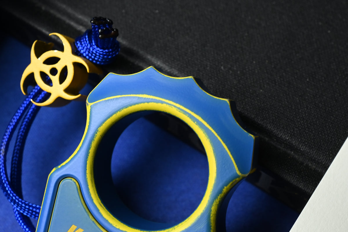 NEW Swampy EDC Aligator SFK - Fallout Special Edition - Blue / Yellow Cerakote w/ Patch & Bead