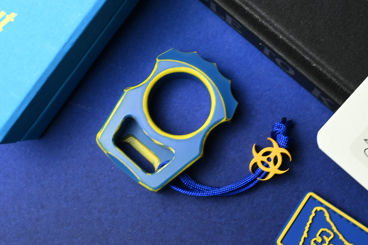 NEW Swampy EDC Aligator SFK - Fallout Special Edition - Blue / Yellow Cerakote w/ Patch & Bead